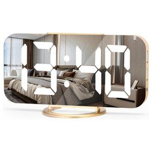 Large LED Mirror Clock with Dual USB Ports